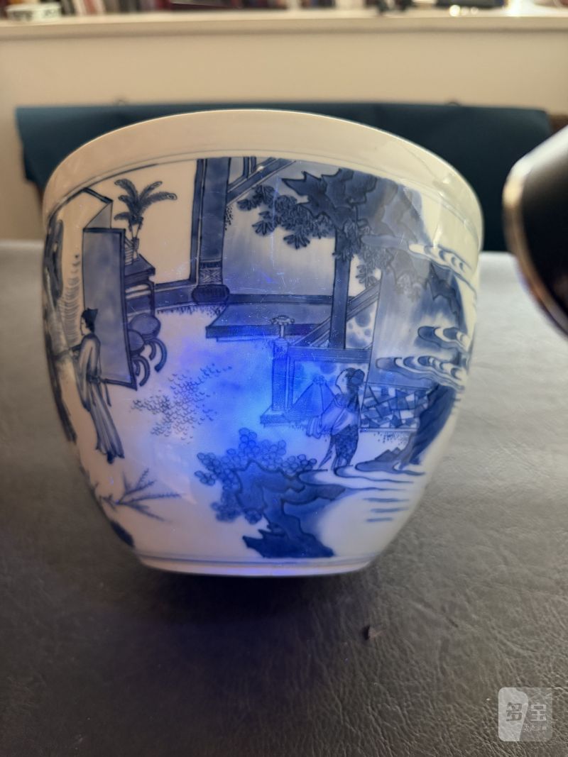 明崇祯 青花“步步金莲”人物故事图案缸 - 图21